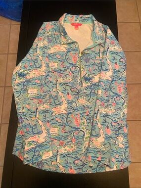 Lilly Pulitzer Men's Nautical Quarter-Zip in Aqua and Pink
